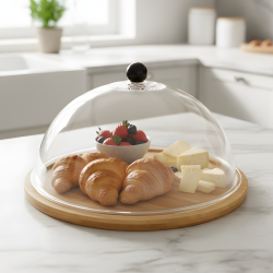 Plastic Serving Tray with Wooden Base